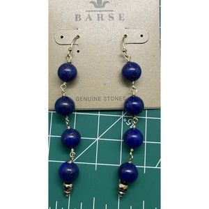 Barse Lapis Lazuli French Wire Ball Drop Dangle Drop Earrings Gold Tone